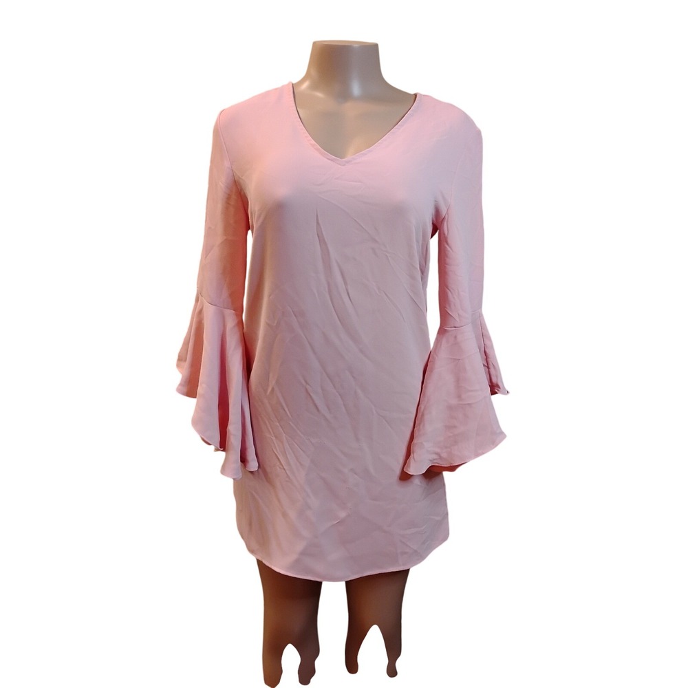 Le Kate Blush Pink Bell Sleeve V-Neck Mini Shift Dress DR8602T Small
